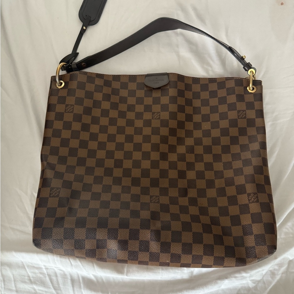 Louis Vuitton Graceful MM Damier Ebene shoulder hobo bag/ red interior Authentic